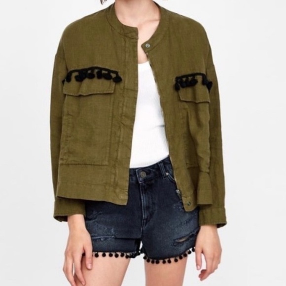 Zara linen Olive Green Women's Jacket medium - Picture 3 of 15